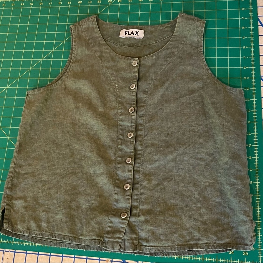 Flax Olive Sleeveless Button-Up Top